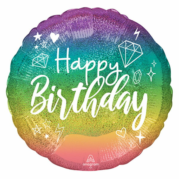 【1枚販売】 18インチ ラウンド スパークルバースデー ANG43439 ( 1枚入 ) { 風船 バルーン 女の子 男の子 レインボー }{ 風船 イベント...