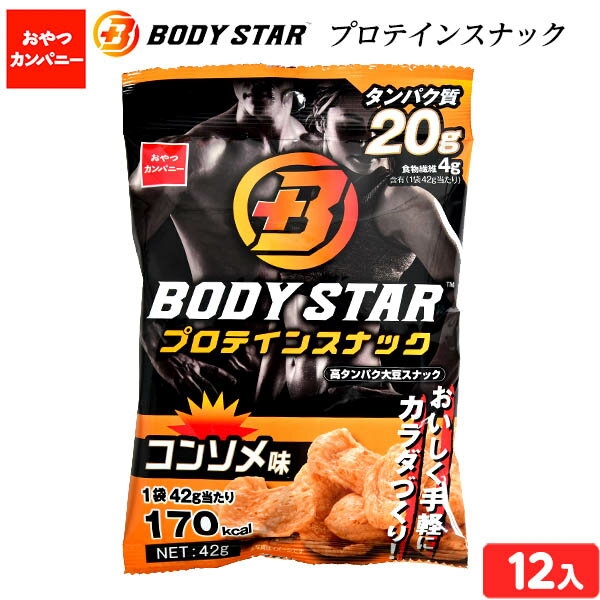 おやつカンパニー BODY STAR プロテイン スナック コンソメ味 (タンパク質20g) 12入{駄菓子 プロテイン 大豆 スナック 体づくり 体サポート } {子供会 景品 お祭り くじ引き 縁日 お菓子 おかし} 107[21K25]