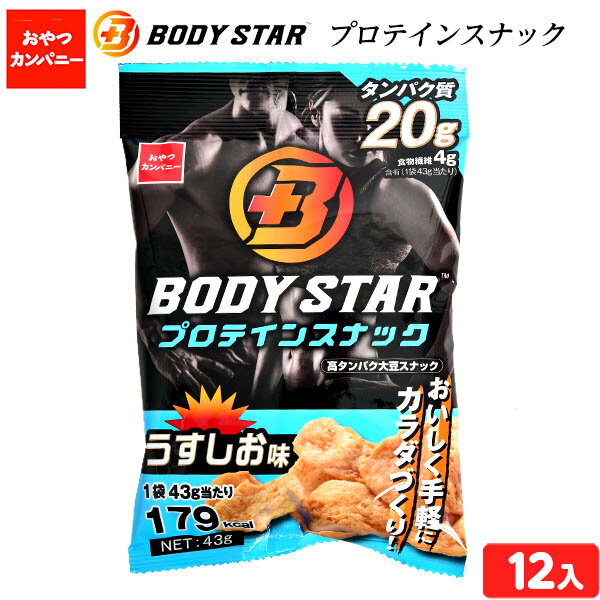 おやつカンパニー BODY STAR プロテイン スナック うすしお味 (タンパク質20g) 12入{子供会 景品 お祭り くじ引き 縁日 お菓子 おかし} {駄菓子 プロテイン 大豆 スナック 体づくり 体サポート} 107[21D09]