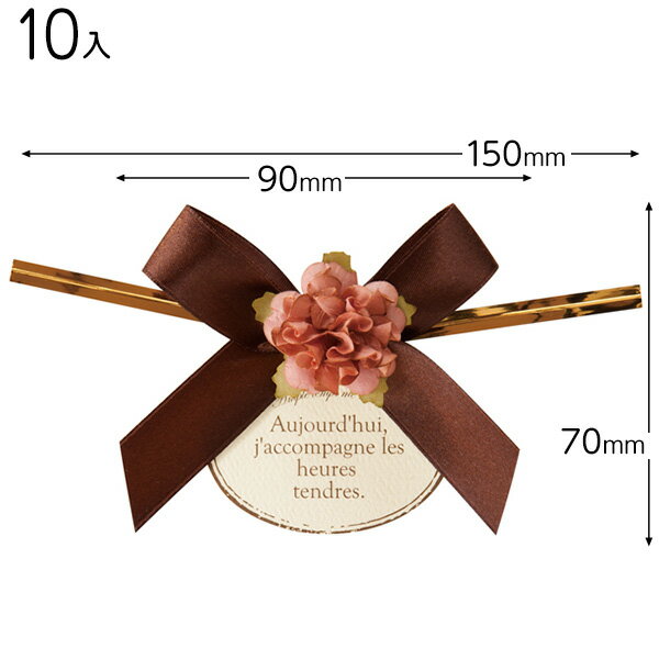 ZPC-YT4 フルリールリボンワイヤータイ-4／ブラウン 10個 { ラッピング用品 プレゼント お土産 包装 イベント パーティー }{ ギフト ラッピング リボン タグ タッグ 飾り 簡単 おしゃれ 茶色 }603[23H22]