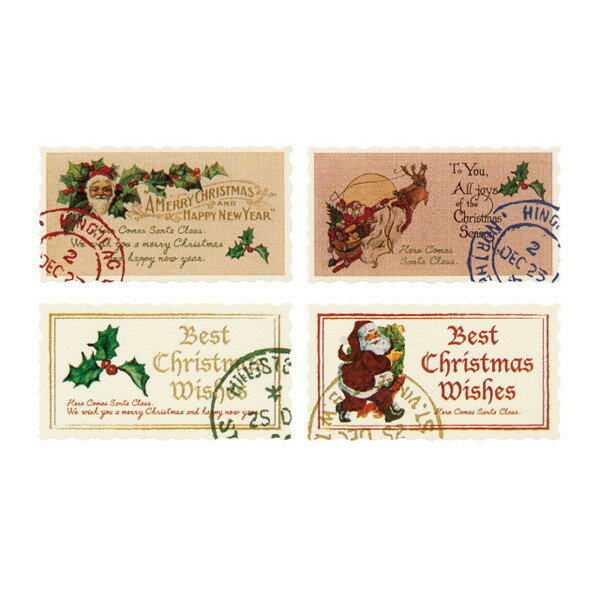 XAQ-1S クリスマスアンティークサンタギフトシール-1 ( 100枚 ) { ラッピング用品 包装 ギフト プレゼント 子供 景品 お土産 包装 イベント ...