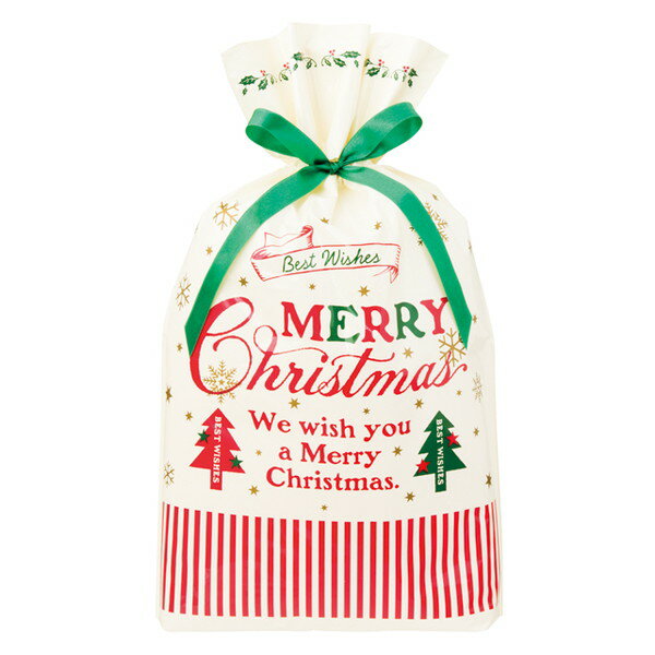 XCL-RBM クラシカルクリスマスリボン付PEギフトバッグ-M 20枚 { ラッピング用品 包装 ギフト プレゼント 子供 景品 お土産 包装 イベント パー...