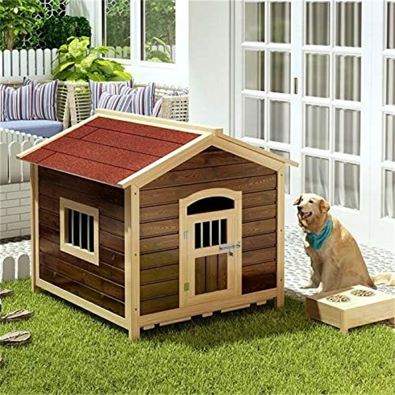 ウッドドッグハウス、無垢材の犬小屋 、防雨・防水ドッグハウス大型犬用ケージ屋外...