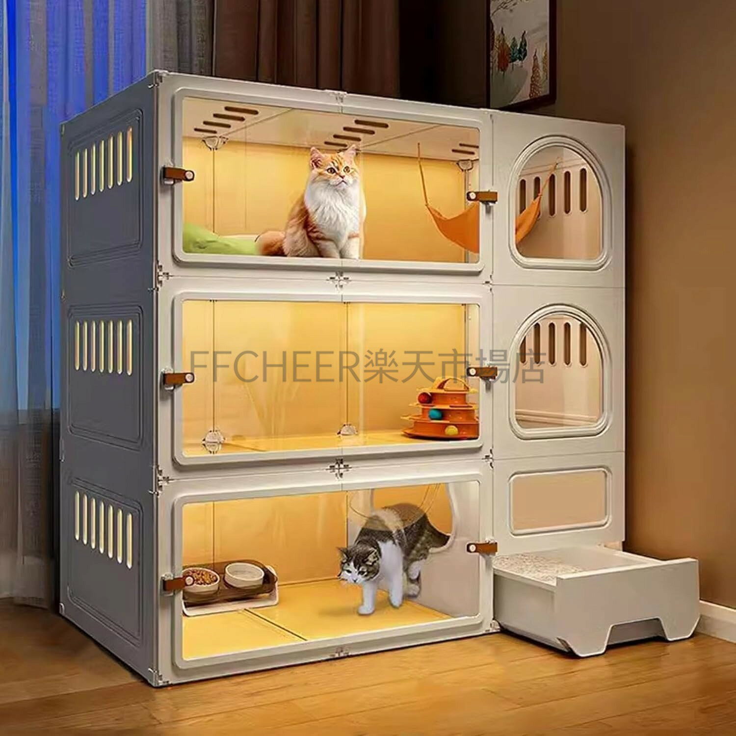 猫ケージ キャットケージ 屋内用、大型 DIY 猫用囲い、通気性良好、猫用トイレ付き、13匹の猫に最適な運動場所