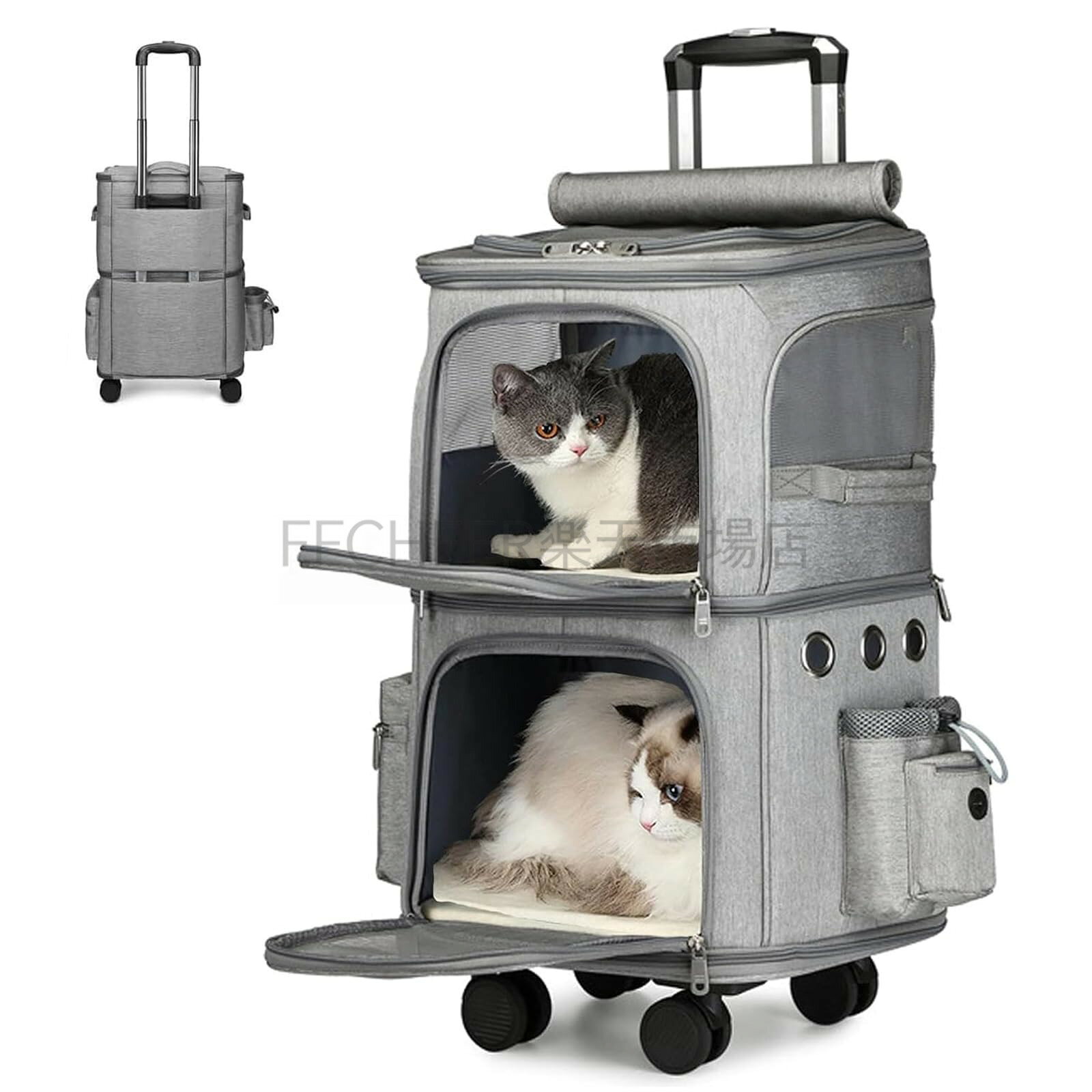 ペットキャリーバック4輪360度回転 大容量 二層トロリーバッグ折りたたみ可 安定性 小型犬 猫 小動物 11kg 通気 安定性 散歩 旅行 通院 避難用