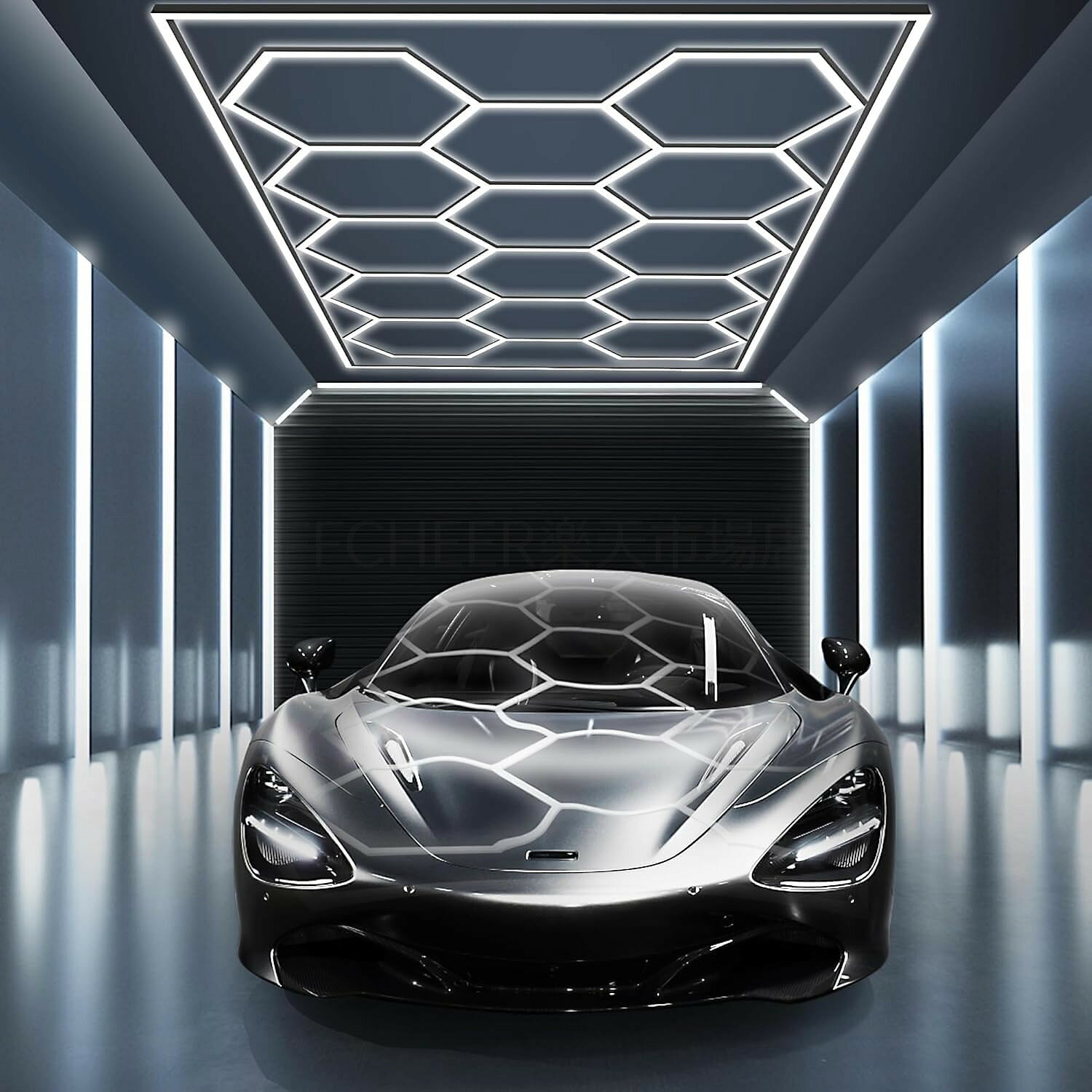 六角形 LED ガレージ ライト、長方形フレーム、6500K 軽量超高輝度 LED ハニカム地下室照明器具、ハニカム グリッド照明システム、倉庫、ジム用
