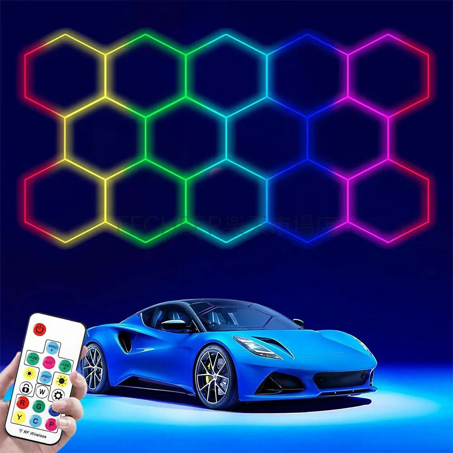 RGB LED ハニカム ガレージ ライト リモコン付き ガレージ 六角形ライト 358 色モード付き 調光可能 &amp; スピード調節可能な六角形ウォールライト ガレージ、ワークショップ、ジム用