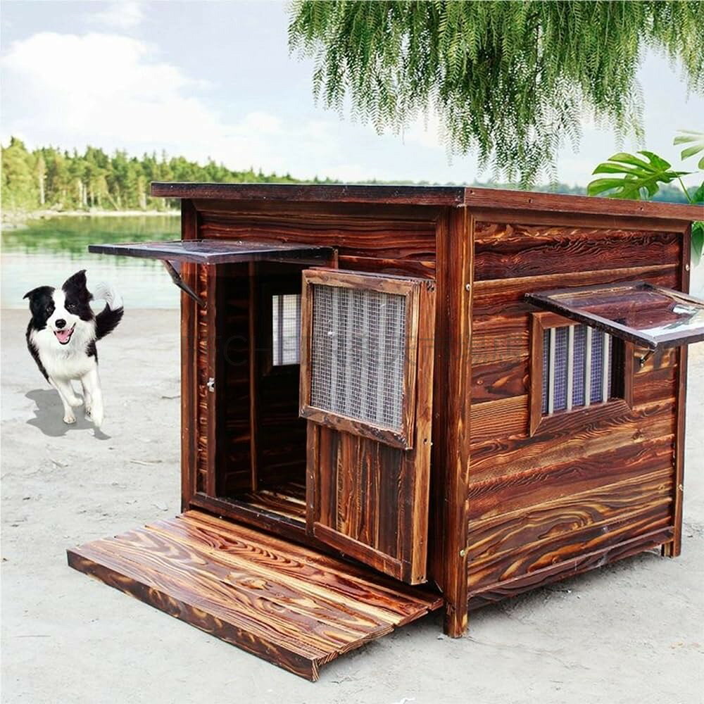 無垢材の犬小屋 屋外の木造犬小屋 通年利用可能 防雨防腐 耐候性 ベランダ 庭先 屋...