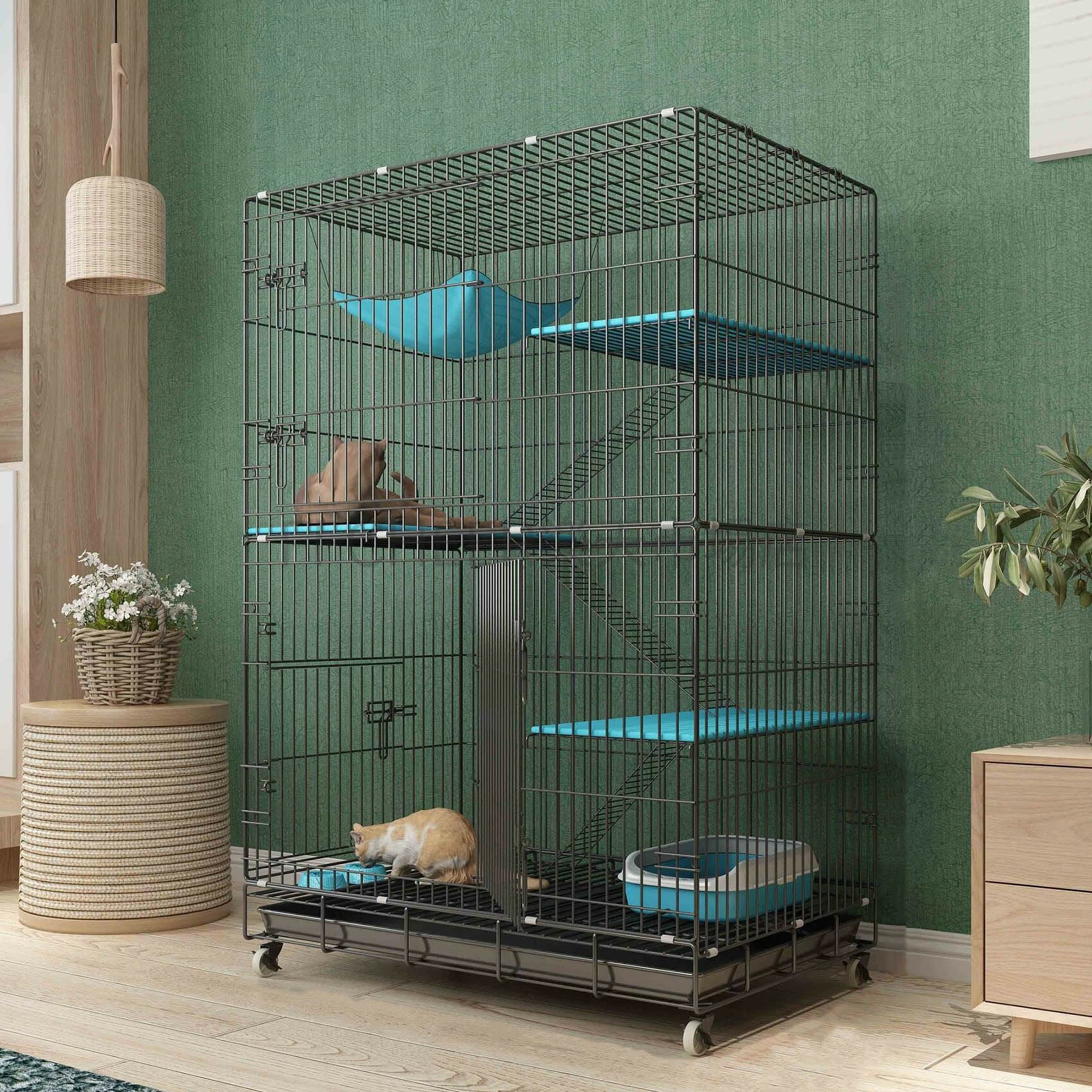 【ポイント2倍!7月限定!店舗の人気商品!】猫用ケージ 90X60X135CM 多段式選択 4段 猫ハウス 室内用猫のゲージ 大型猫用ケージ 多頭飼い猫 折り畳み式 移動便利 組立簡単 室内飼い キャスター付