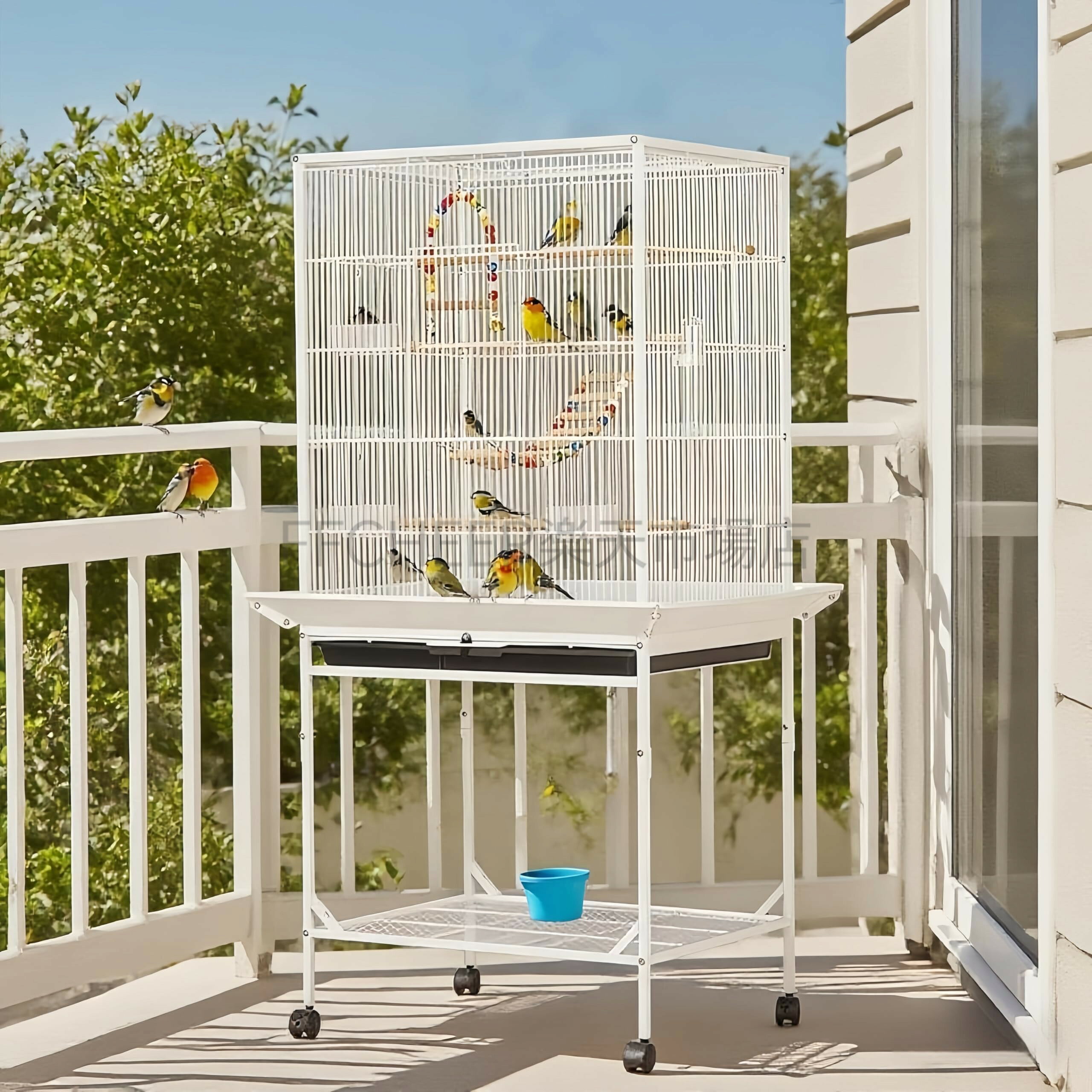 鳥ケージ 大型 鳥かご 高強度 豪華 大きい 鳥小屋 キャスター付き 簡単に移動できる お手入れ簡単 大型オウムケージ 餌入れ 給水器付き オウム ラブバードフィンチインコオカメインコ用