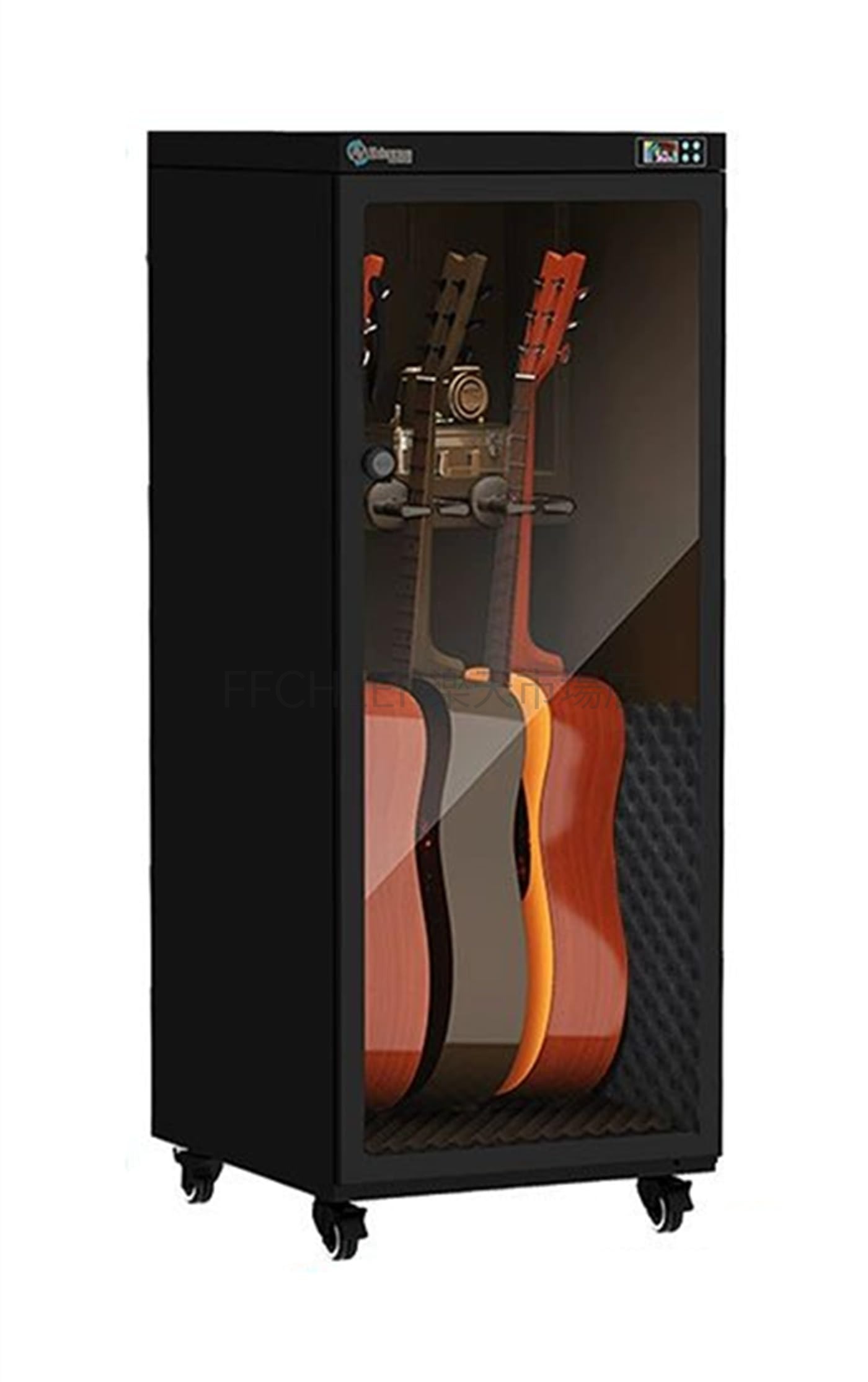 プロフェッショナル楽器防湿キャビネット 恒湿スマート加湿除湿機能搭載 ギター・バイオリン・ベース等楽器保管庫 静音設計 強化ガラスドア (ギター1本)