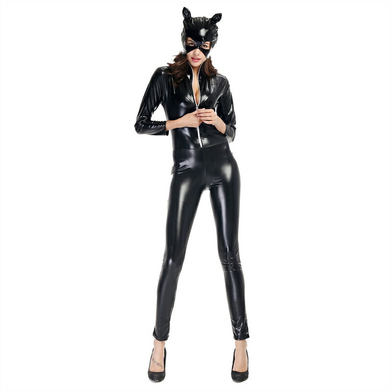 ハロウィン衣装 セクシー キャットスーツ 帽子付き 仮装 コスプレ衣装 レディース 大人 黒猫 魔女 ハロウィン 万聖節 キャットウーマン メイド服 レザー PU革 ボディスーツ 制服 エロ デビル 学園祭 パーティー イベント人気cosplay