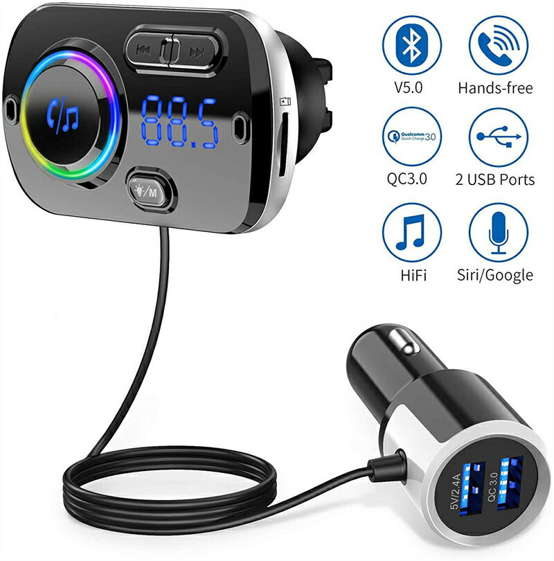 7ѴLED饤 FMȥ󥹥ߥå bluetooth 5.0 +EDR ⲻ MP3/WMA/WAV/FLAC/APEں ֥Хåƥ꡼Űμư iPhone/Android б 㡼㡼 å  2USBݡ QC3.0 ֺܽŴ ֥롼ȥ 