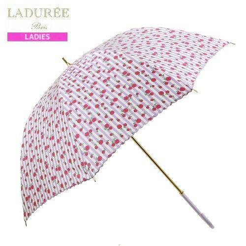 【訳あり商品】【Les Secrets LADUREE】ラデュレ 「グラスファイバー骨」ストライプ×ローズプリント 婦人 長傘(雨傘) 紫『22/7/2』080722 23.10sage