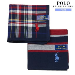 ポロ・ラルフローレン ハンカチ 2枚セット POLO RALPH LAUREN メンズ ブランド ギフト プレゼント ラッピング無料 日本製 タータンチェック / ボーダー コットン 紺 24/4/4 260424【送料無料】