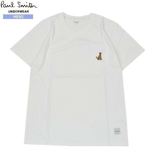 訳あり商品 Paul Smith ポールスミス ドッグ刺繍 半袖 Vネック Tシャツ ルームウェア 白 22/11/1 041122【送料無料】 23.10sage