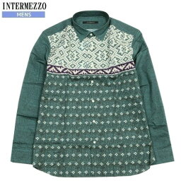 インターメッツォ 服 メンズ ●SALE80%OFF【INTERMEZZO】インターメッツォ 日本製 ニット転写プリント カジュアルシャツ(長袖) 緑『16/3/2』100316【送料無料】20.03sage