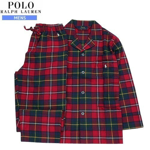 ラルフローレン パジャマ メンズ POLO RALPH LAUREN ポロ・ラルフローレン フランネル生地 タータンチェック 前開き 紳士 パジャマ メンズ ギフト プレゼント ブランド おしゃれ メンズ ギフト プレゼント ブランド おしゃれ 長袖＆長ズボン 赤 23/3/3 160323