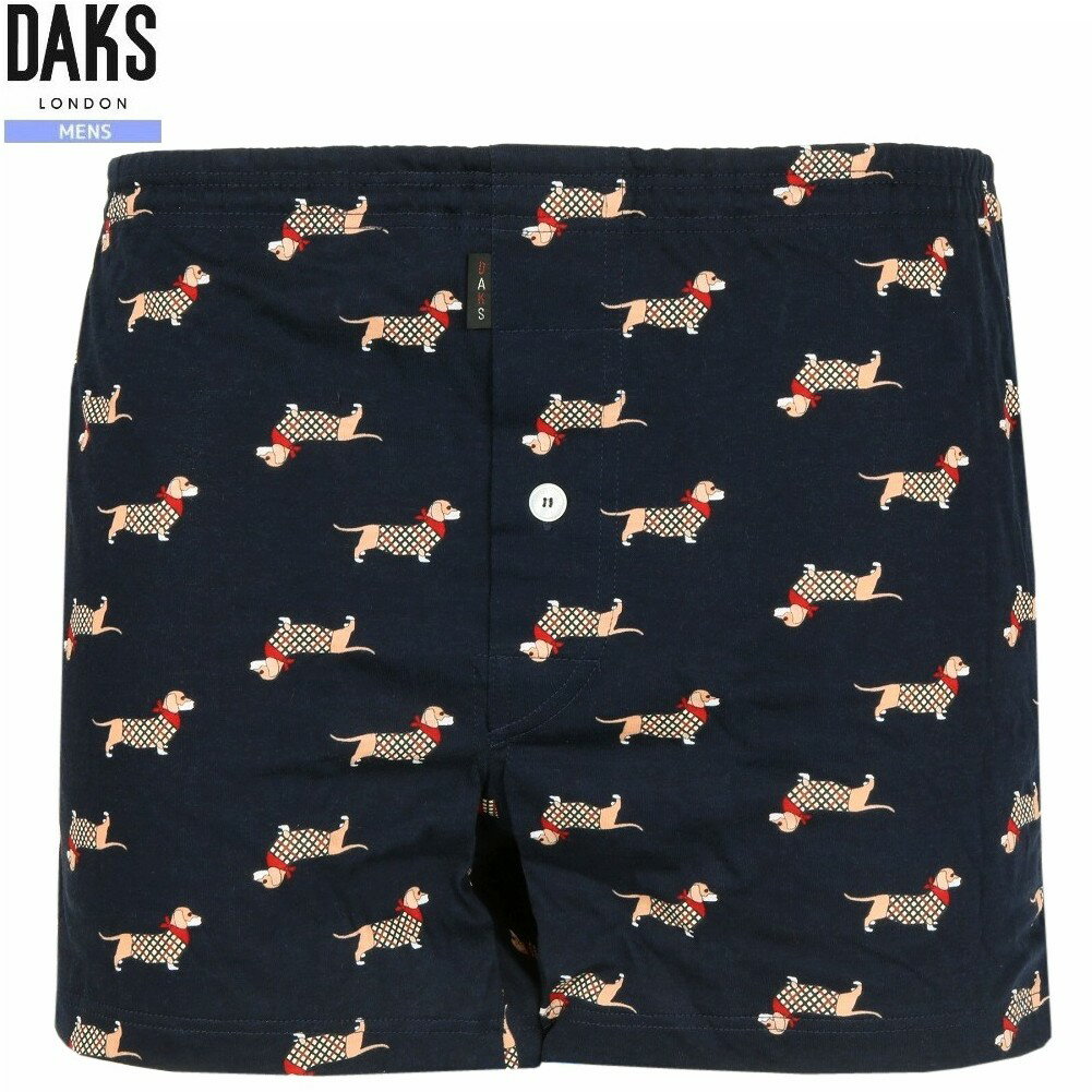 DAKS トランクス ダックス 21%OFF メンズ 下着 ギフト プレゼント ブランド おしゃれ 日本製 ダックスフンド プリント ニット 紺 24/6/5 270624【送料無料】