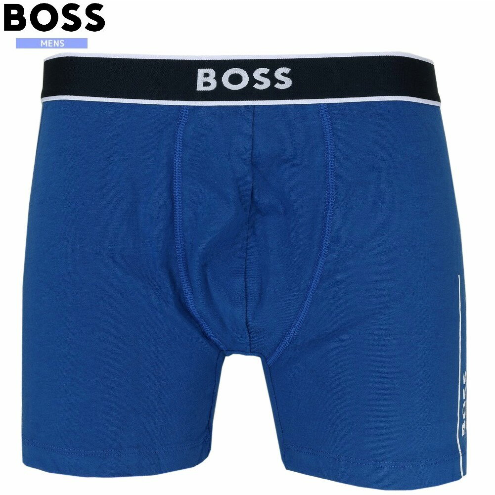 外箱ダメージ有 BOSS / HUGO BOSS ボクサーパンツ ヒューゴ ボス メンズ 下着 ブランド おしゃれ サイドロゴ コットン ストレッチ ロング 青...