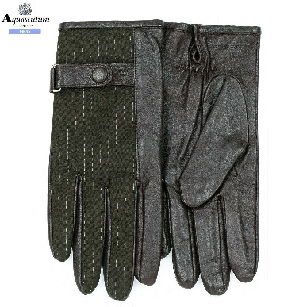 アクアスキュータム 手袋 Aquascutum メンズ ブランド ギフト プレゼント 本革 ストライプ レザーコンビ グローブ 暗茶 24/12/1 041224【送料無料】