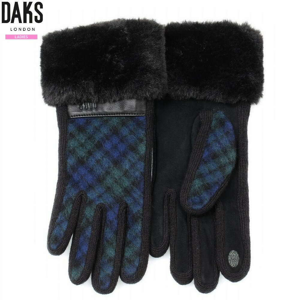 サンプル品 ダックス 手袋 DAKS レディース ブランド ファー装飾 ブラックウォッチ ウール グローブ 紺 24/12/3 201224【送料無料】