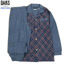 DAKS パジャマ ダックス 29%OFF メンズ ブランド ギフト プレゼント 日本製 秋冬生地 チェック 前開き 紳士 長袖 長ズボン 紺 25/1/2 0...