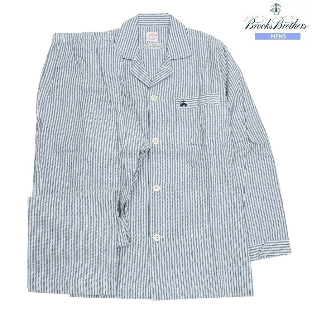 ブルックスブラザーズ パジャマ Brooks Brothers メンズ ブランド ギフト プレゼント 秋冬 起毛 ストライプ 前開き 紳士 長袖 長ズボン 紺 25/1/5 300125
