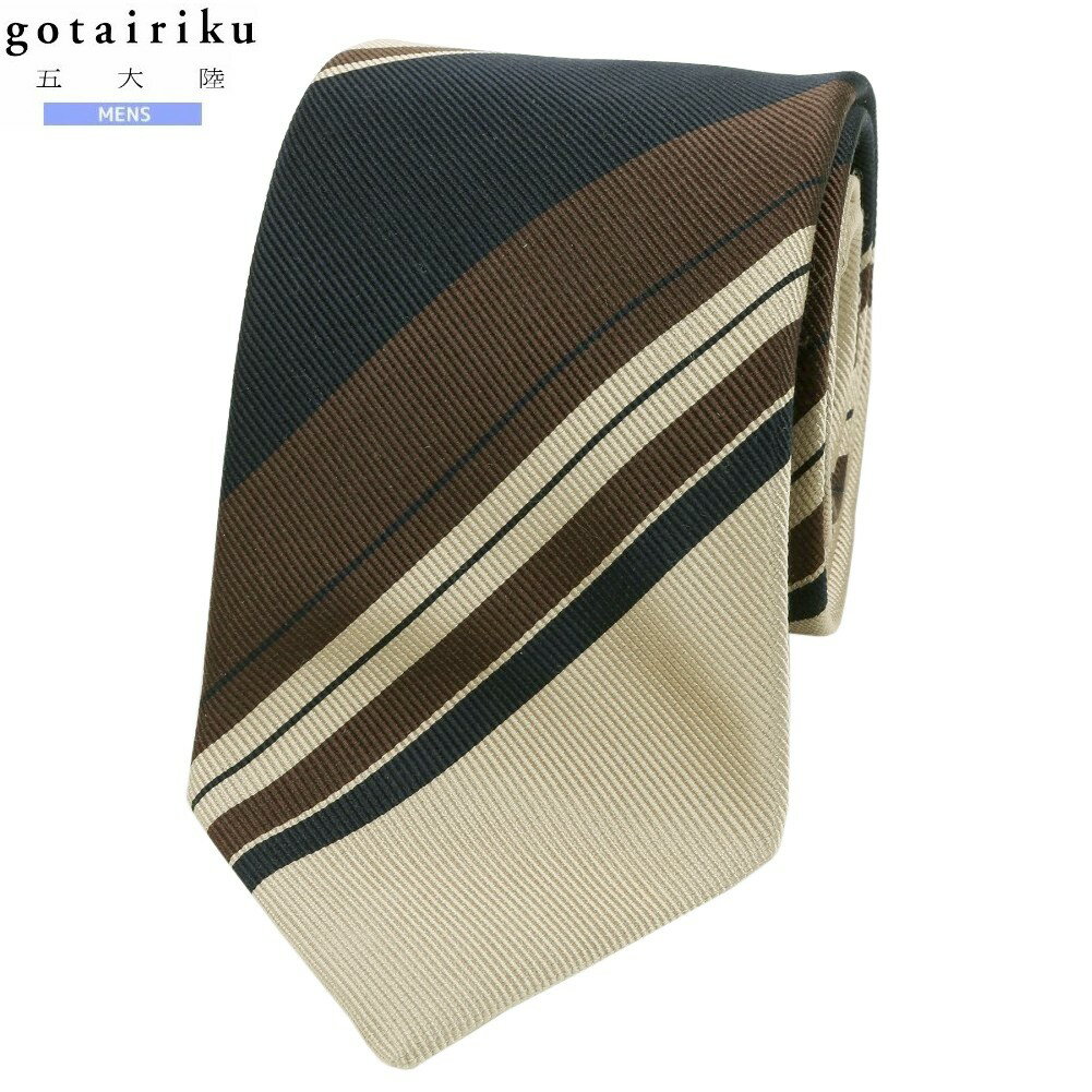 サンプル品 五大陸 ネクタイ gotairiku メンズ ブランド 日本製 ハンドメイド レジメンタル シルク ベージュ 25/3/2 060325【送料無料】