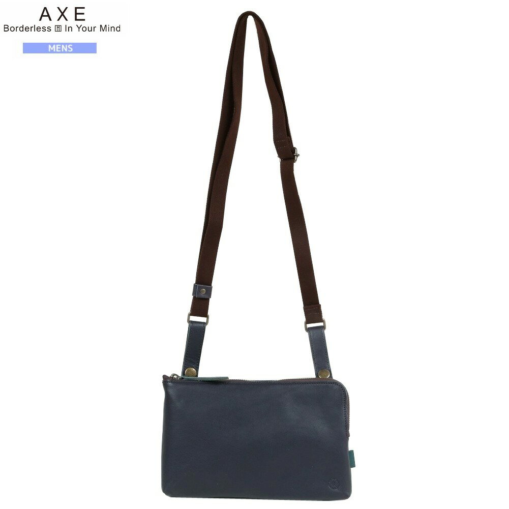アックス ショルダーバッグ AXE 45%OFF メンズ ブランド ギフト プレゼント 日本製 本革 ポッケ レザー ベルトポーチ兼用 ヨコ型 紺 25/4/2 100425