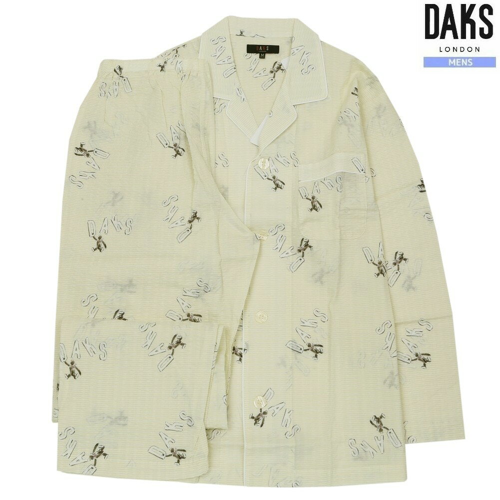 DAKS パジャマ ダックス 31%OFF メンズ ブランド ギフト プレゼント 春夏 日本製 シアサッカー生地 ロゴ＆ベア 前開き 紳士 長袖 長ズボン 黄色 0205BE