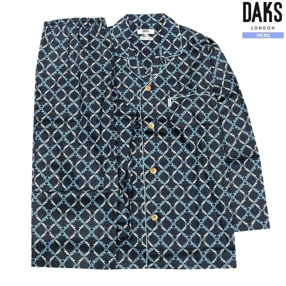 DAKS パジャマ ダックス 26%OFF メンズ ブランド ギフト プレゼント 日本製 サテンプリント 前開き 紳士 長袖 長ズボン 紺 2011BE