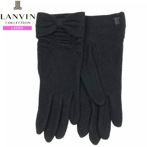 訳あり特価 ランバン 手袋 LANVIN COLLECTION レディース ブランド リボン＆ロゴ刺繍 ウール グローブ 黒 23/11/2 091123【送料無料】