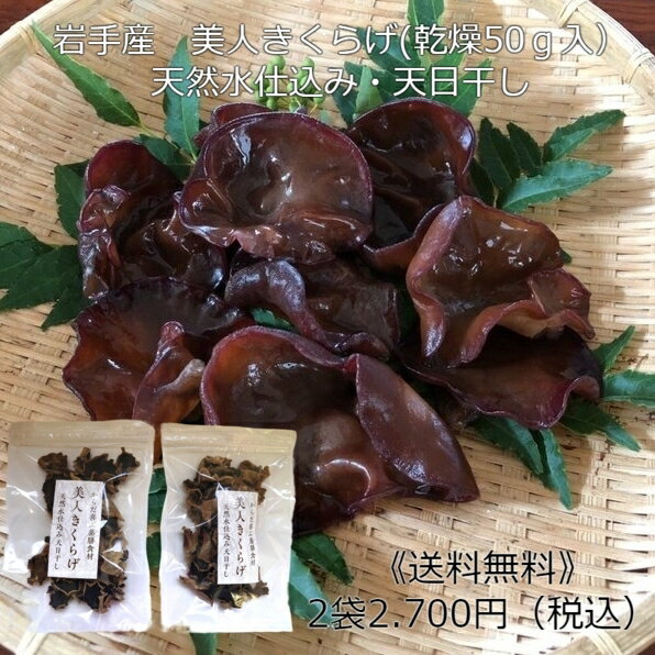 《送料無料》美人きくらげ 岩手県産 乾燥きくらげ 50g×2袋 きくらげ キクラゲ 乾燥キクラゲ 国産 日本産 ビタミンD 美容 便秘改善 ダイエット カルシウム