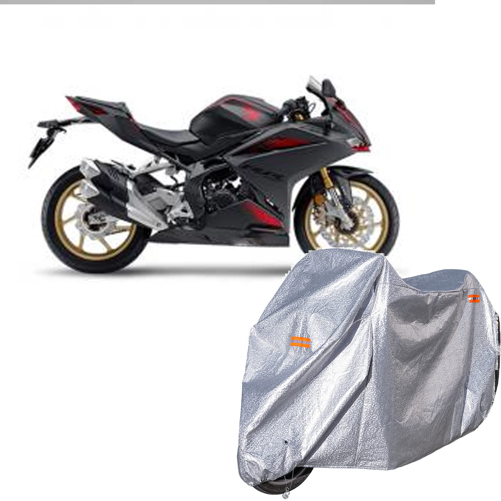 バイクカバー ホンダ CBR 250 RR厚手生地 風飛び防止 UVカット高級 210D 厚手 耐久性 撥水性 車体カバー (Silver(銀))