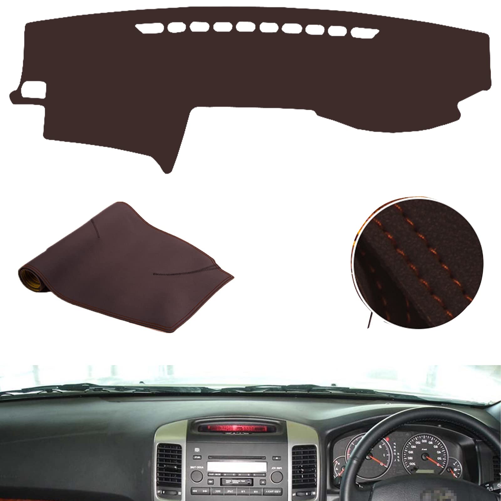 車内ダッシュボードカバー 日焼け防止トヨタ プラド（2700） 2003 2004 2005 2006 2007 2008 2009保護マット 遮光パッド 右手運転 保護マットダッシュボードカバー 遮光パッド 抗紫外線 耐熱性 耐久性 車内 内装パーツ (ブラウン)