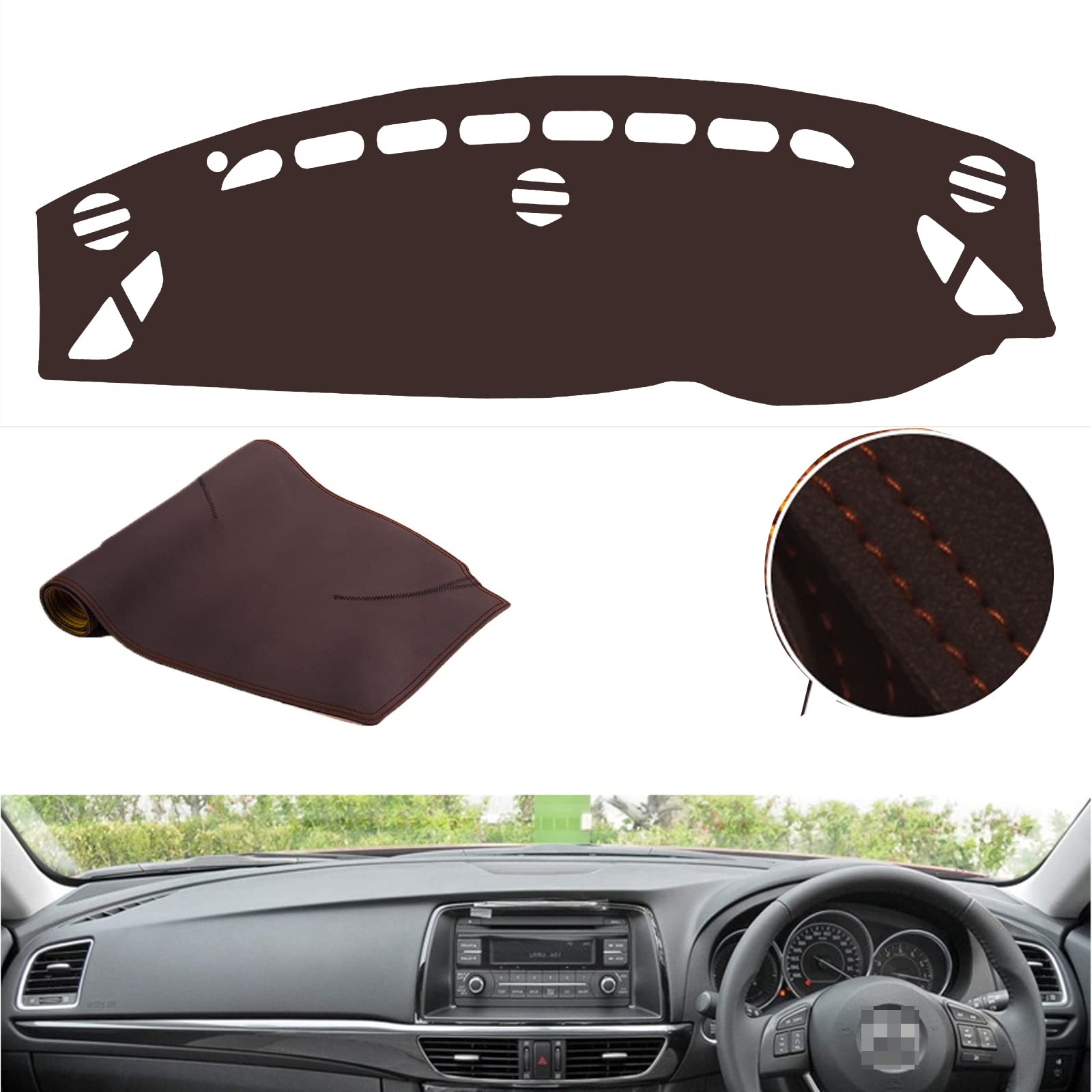 ダッシュボードマット 日焼け防止 保護マット 遮光パッド マツダ アテンザ Atenza 2014~2015ダッシュボードカバー マイクロファイバーレザー 右手運転 車内 (ブラウン)