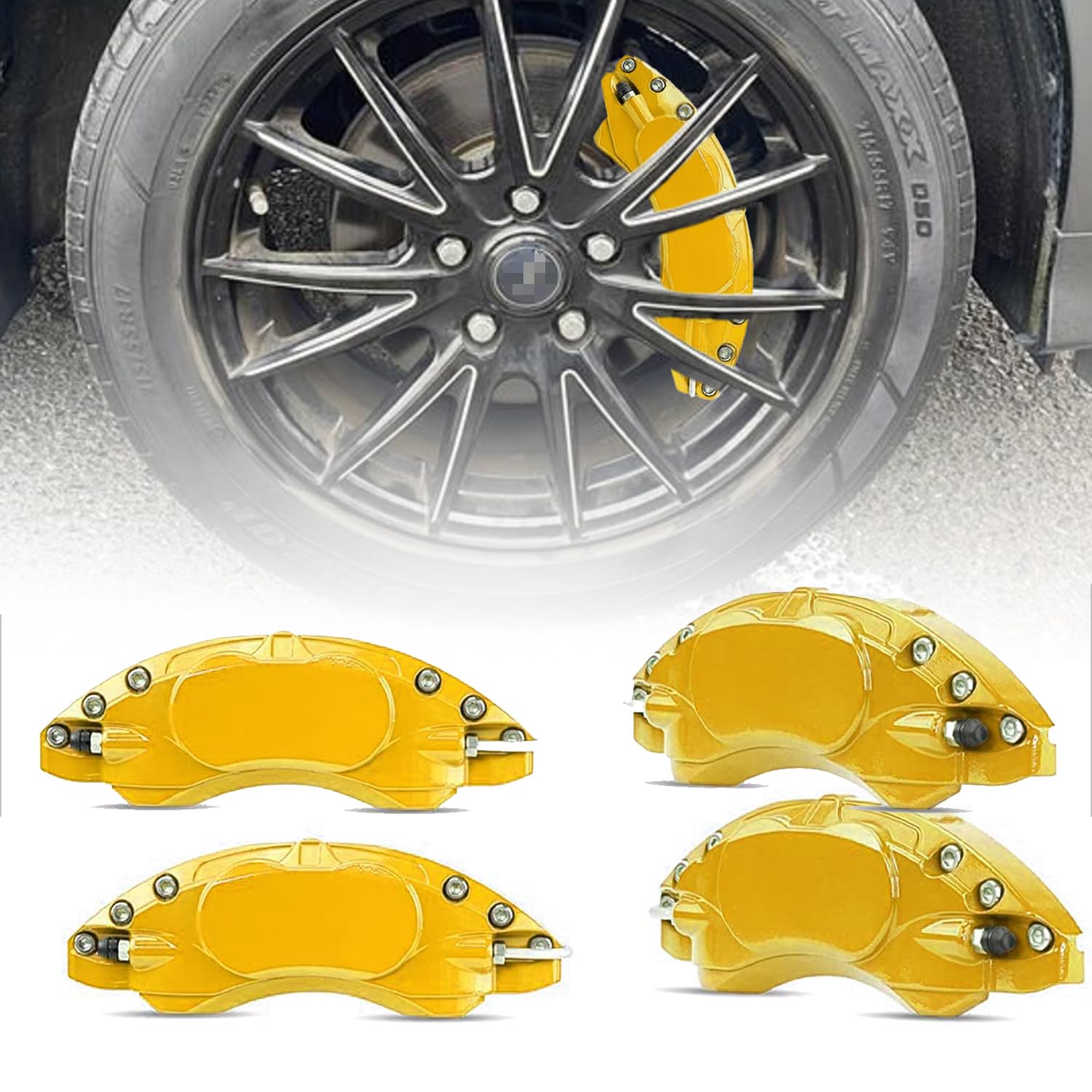 ホンダ ヴェゼル初代 RU1/RU2/RU3/RU4キャリパーカバー ブレーキ キャリパーカバー 金属アルミ製 フロント&リア 4点セット オーダーメイド 車種専用設計 2013年-2021年黄色い