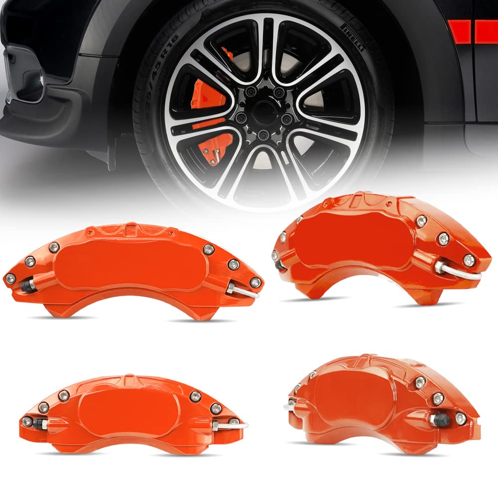 BMW MINI ミニ R60 カントリーマン 2010-2016 キャリパーカバー ブレーキ キャリパーカバー アルミ製 フロント&リア車輪に対応 4点セット 耐熱性 車種専用設計 (オレンジ)