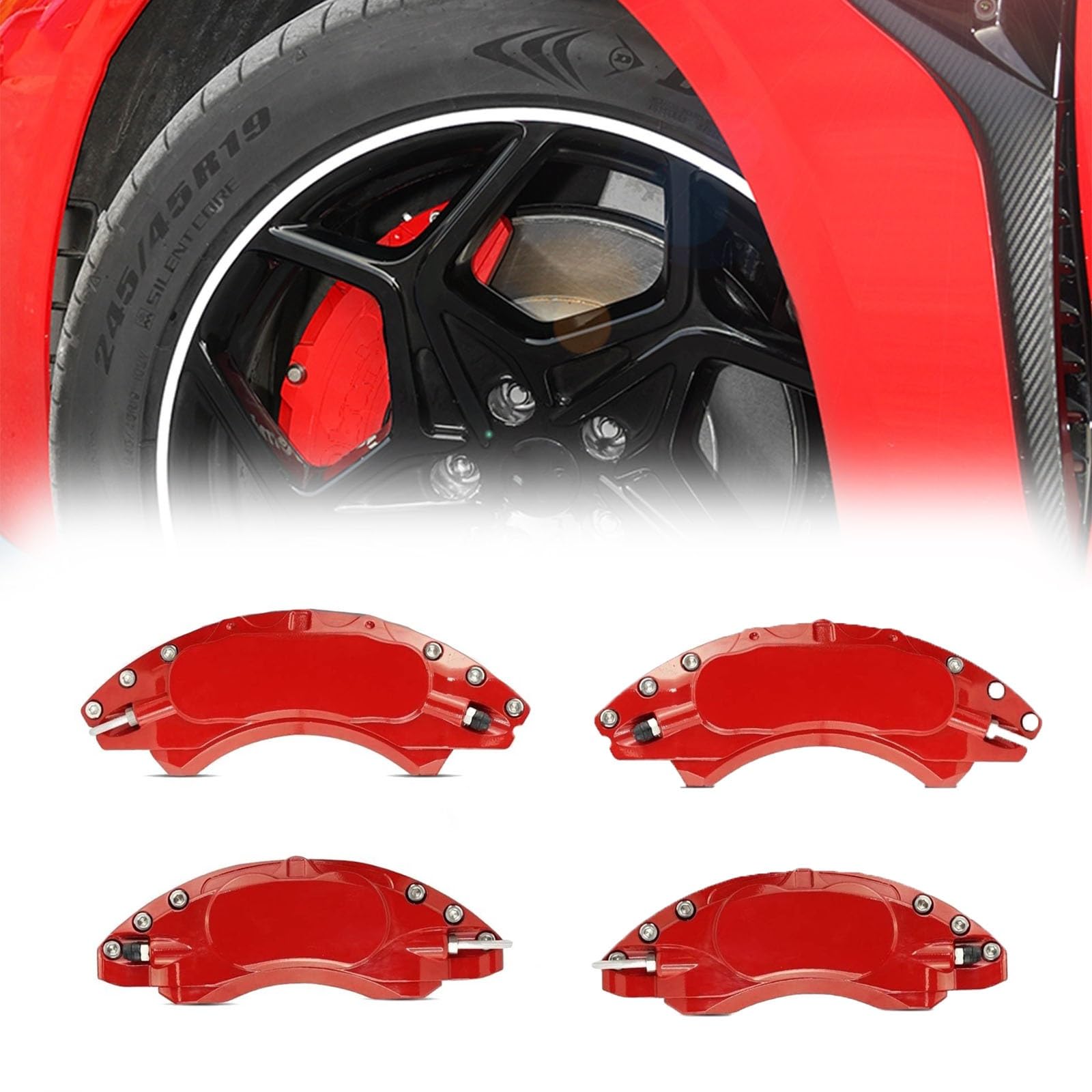 ホンダ 新型 ヴェゼル RV系 2021年4月~カスタム キャリパーカバー アルミ製 フロント&リア 4点セット 耐熱性 高耐久 保護カバー 外装 ドレスアップ 保護 金属製カバー 車種専用設計【前輪?後輪キャリパーの写真をお願いし送信】(赤)