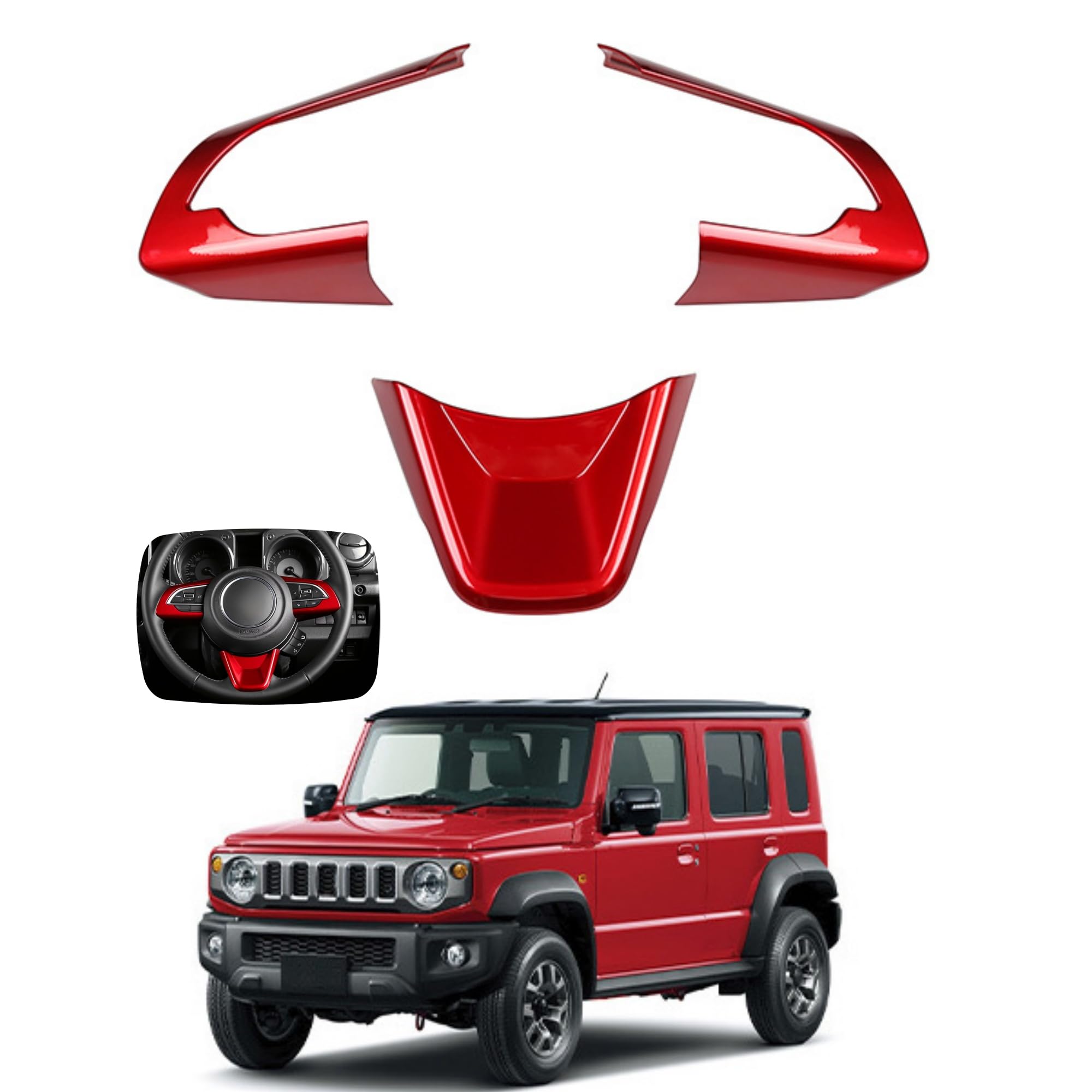 新型 ジムニー ジムニーノマド 5ドア に適合 専用アクセサリー ステアリングパネルカバー ステアリングガーニッシュ JC74 カスタムパーツ (レッド)
