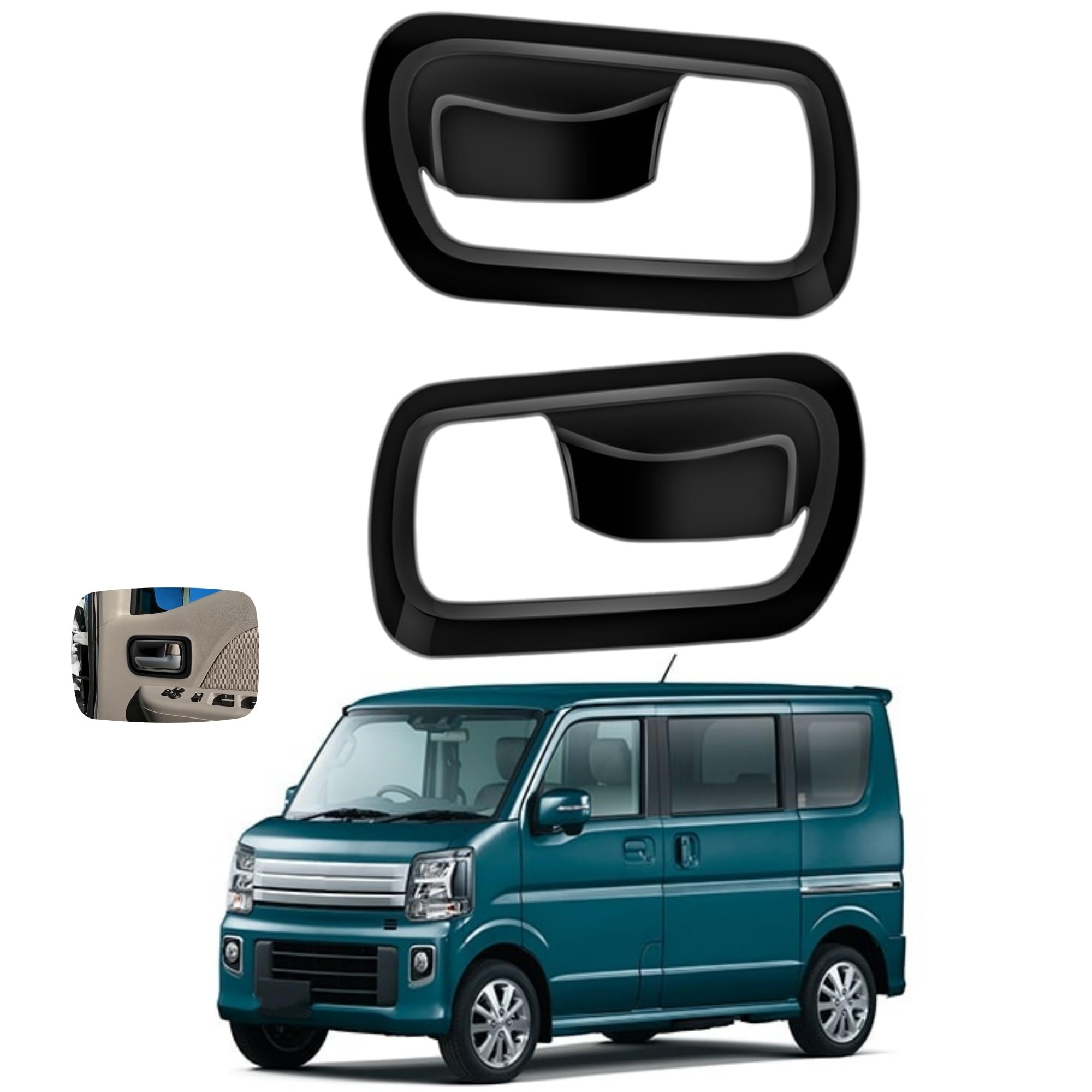 エブリイワゴン/エブリイバン DA17V DA17W に適合 カスタムパーツ インテリアドアハンドルガーニッシュ エブリィ da17v専用アクセサリー (ブラック)