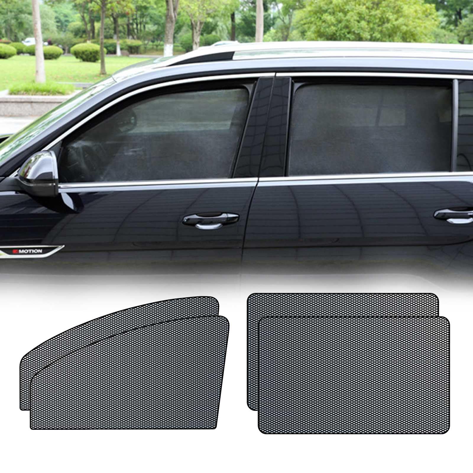 7D 車 メッシュカーテン デリカ D5 マグネット式 サンシェード CV5W CV4W CV2W CV1W 強力な磁石10個 反射カーボン糸 遮光カーテン サンシェード 日除け サイド 通気 車中泊 仮眠 紫外線対策 プライバシー保護 取付簡単 4枚セット