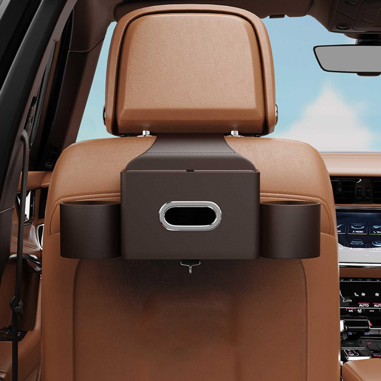 改良型 車用多機能収納ボックス トヨタ ヴォクシー ノア 70系 80系 90系 車用ティッシュボックス 車 後部座席オーガナイザー ティッシュケース VOXY NOAH 車用シートバック収納ボックス ドリンクカップホルダー2個付き PUレザー カーティッシュカバー 防水 防汚 車内