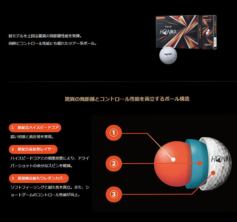 【FG】本間ゴルフ HONMA ホンマ ゴルフボール BTQ2102 2021 TW-X 1ダース（12球）