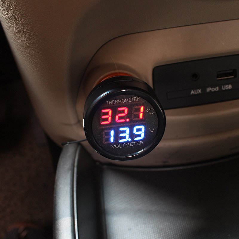 2in1シガーライターシガーソケットLEDデジタル電圧計温度計12V~24V車対応