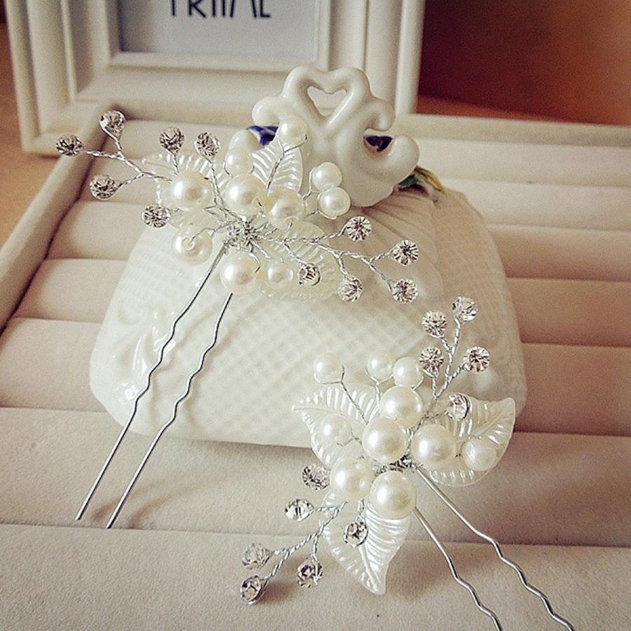 【2本セット】ヘアピン Uピン 髪飾り パール ラインストーン フラワーモチーフ ウェディング 結婚式 パーティー シルバー