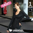在庫限り 【VIGODEL】 超得スポーツウェア5点セット レディース スポーツブラ パーカー Tシャツ トップス パンツ運動セット ジム用 ヨガ 伸縮性 吸汗速乾 ブラック