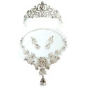 【ロングセラー】ウェディング (ティアラ+ネックレス+イヤリング) 3点セット 花嫁 カチューシャ 髪飾り アクセサリー クラウン 小物 結婚式 披露宴 ブライ...