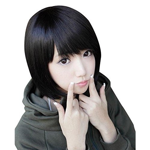 ウィッグ レディース フルウィッグ ショート ホブ 高品質 耐熱 ネット付 ブラック 黒髪 つむじ 自然 白髪隠し
